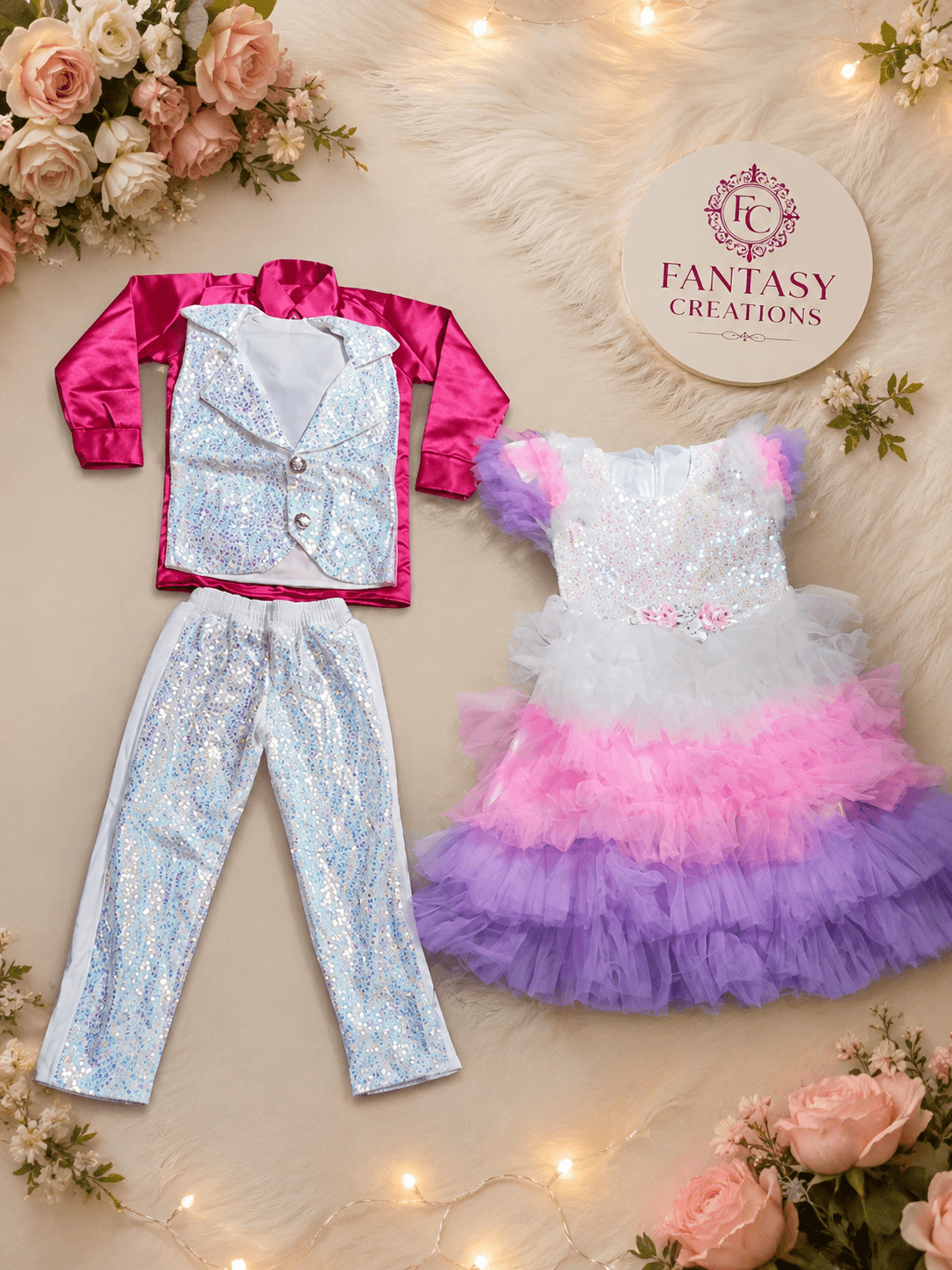 white rainbow Sequined Costume Set