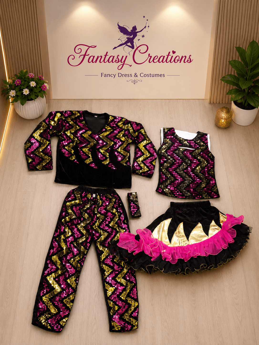 Pink Sequined  girl boy Costume Set