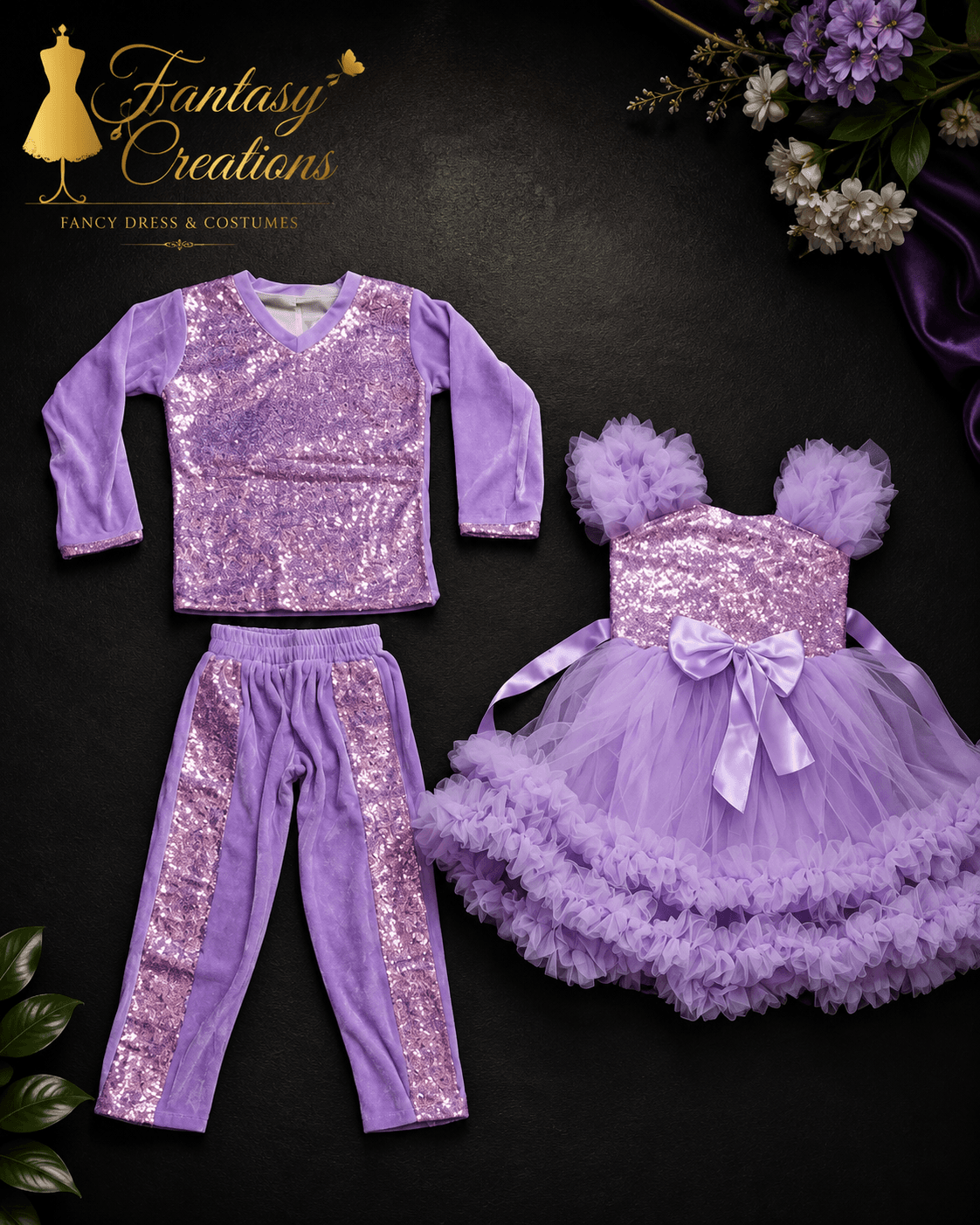 Purple Sequined velvet girl boy Dress