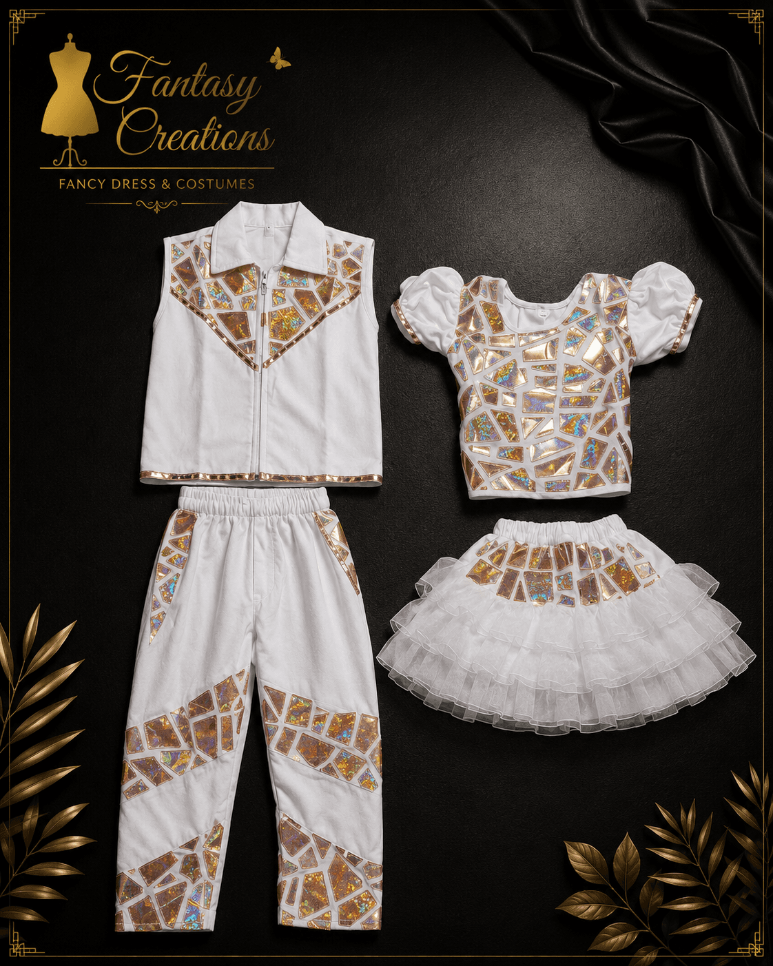 White Mosaic  girl and boy Dress