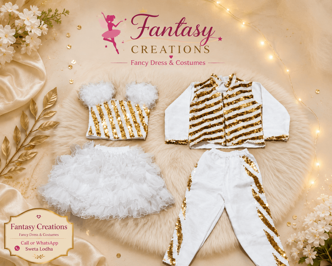 White gold Sequined  boy and girl Dress