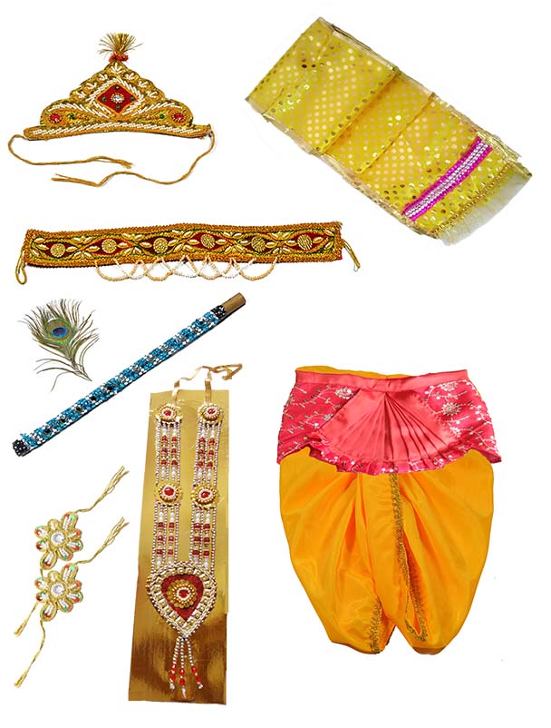 Pakhi Little Krishna Dhoti Dupatta Set - Yellow Set with Fan