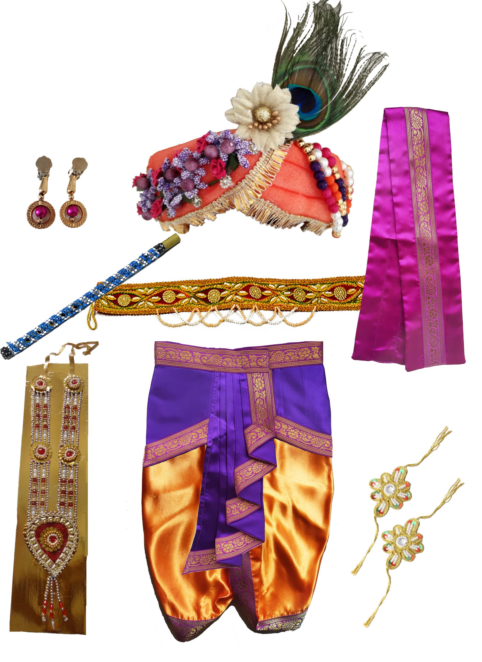 Pakhi Little Krishna Set - Classical Orange and Purple - Fresh with Pagdi
