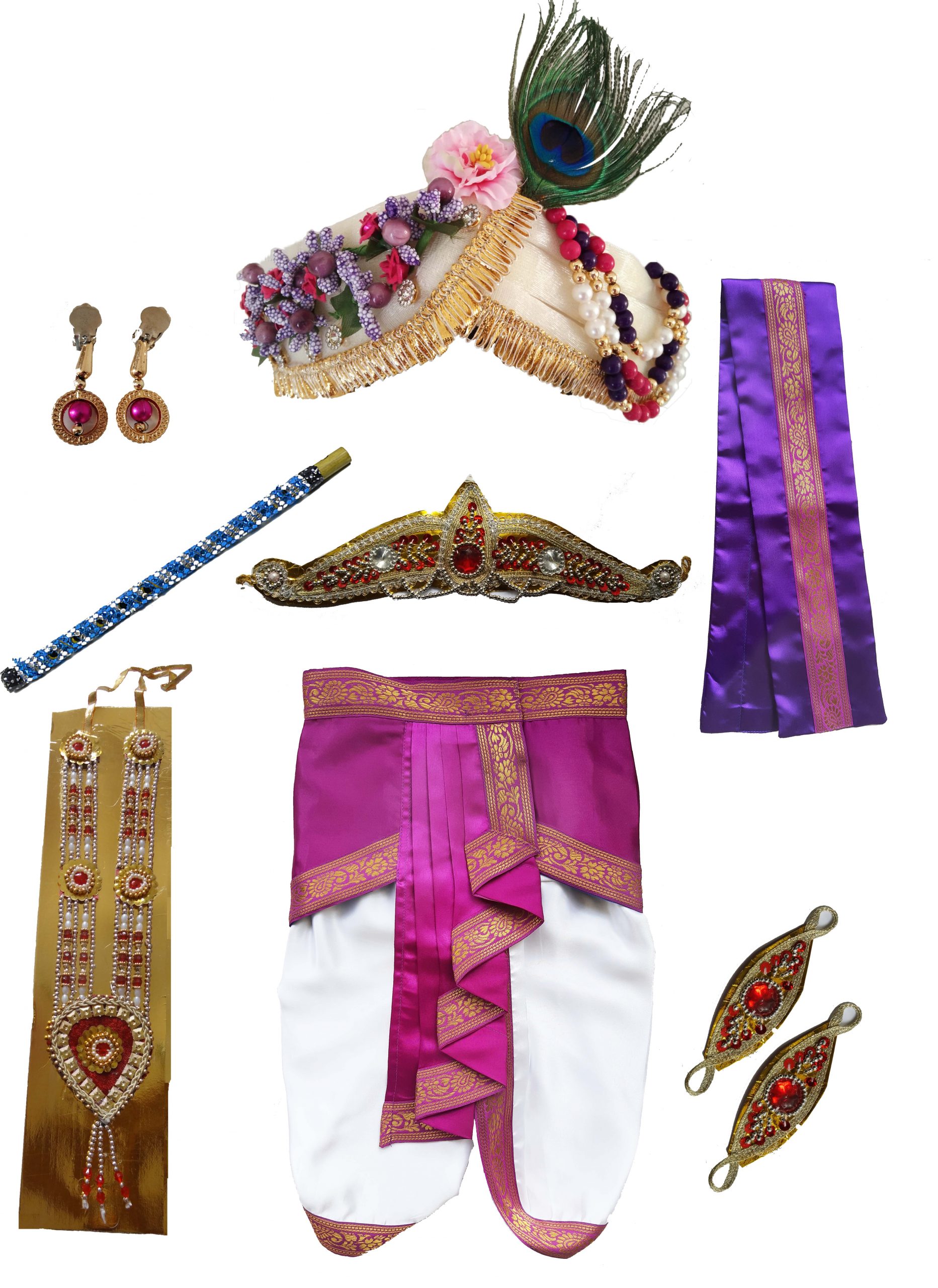 Pakhi Little Krishna Set - Classical Pearl White and Magenta - Fresh with Pagdi