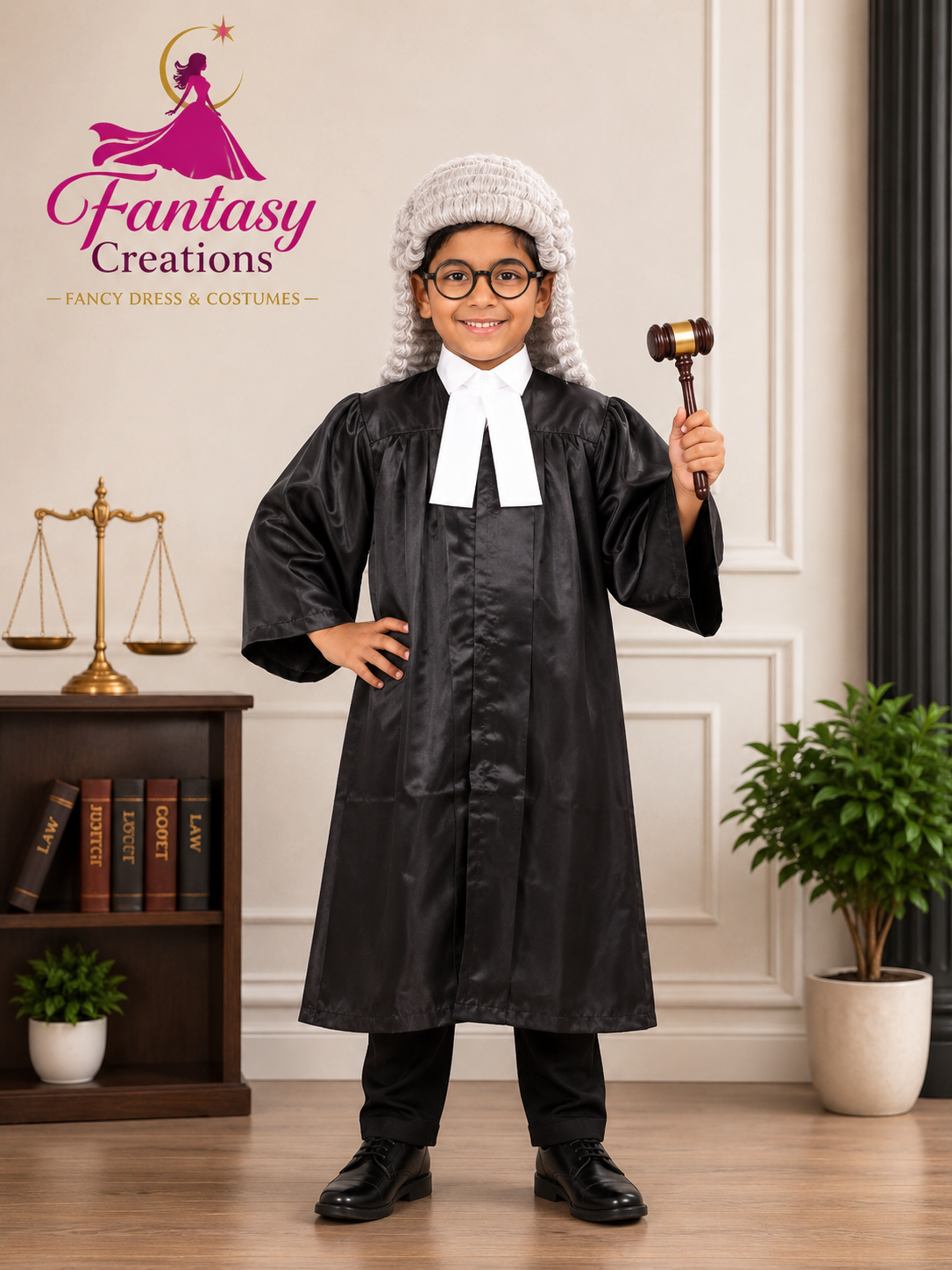 Judge Robe,collar,wig and gavel