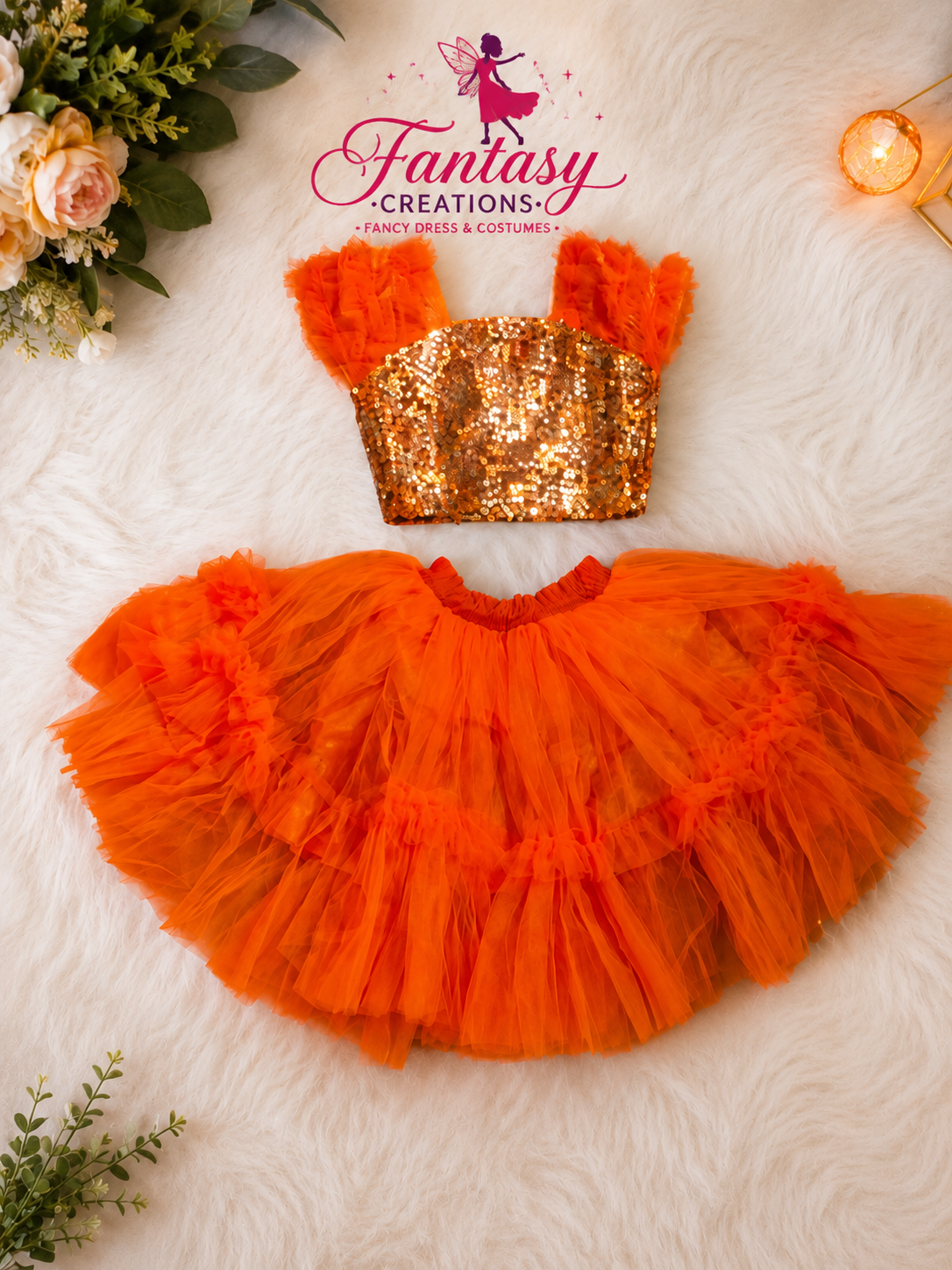 Orange Sequined Crop Top