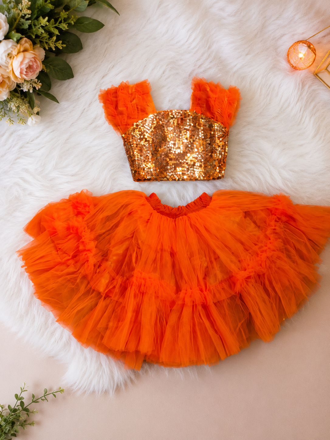 Orange Tulle Crop Top