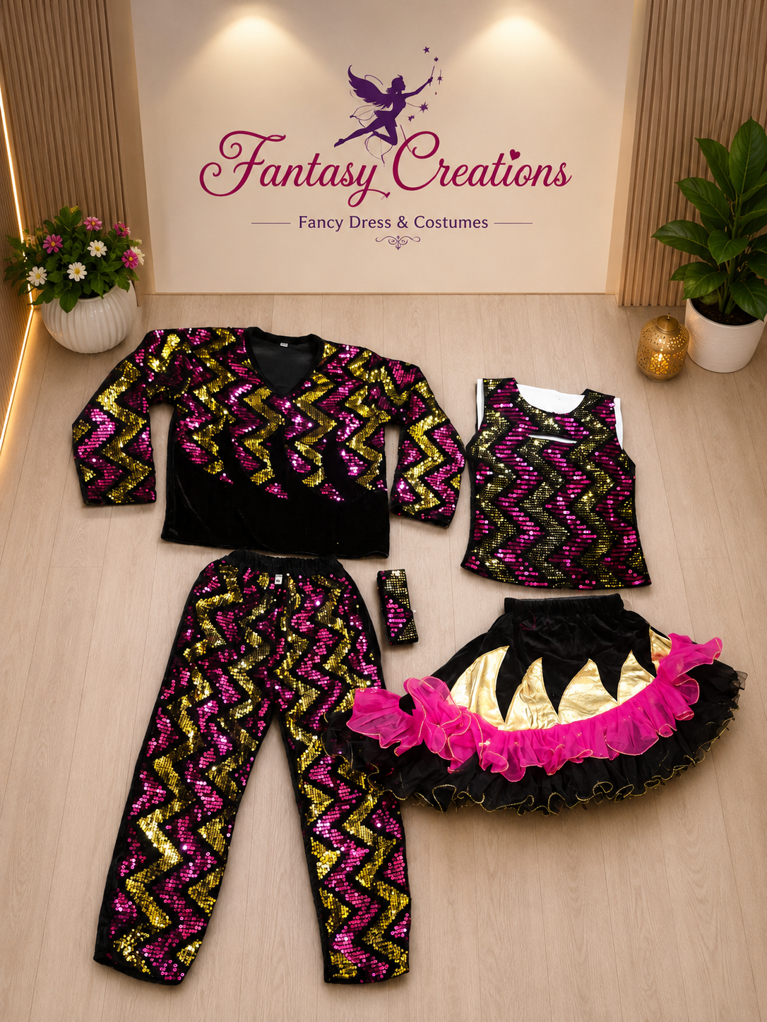 Pink Sequined  girl boy Costume Set