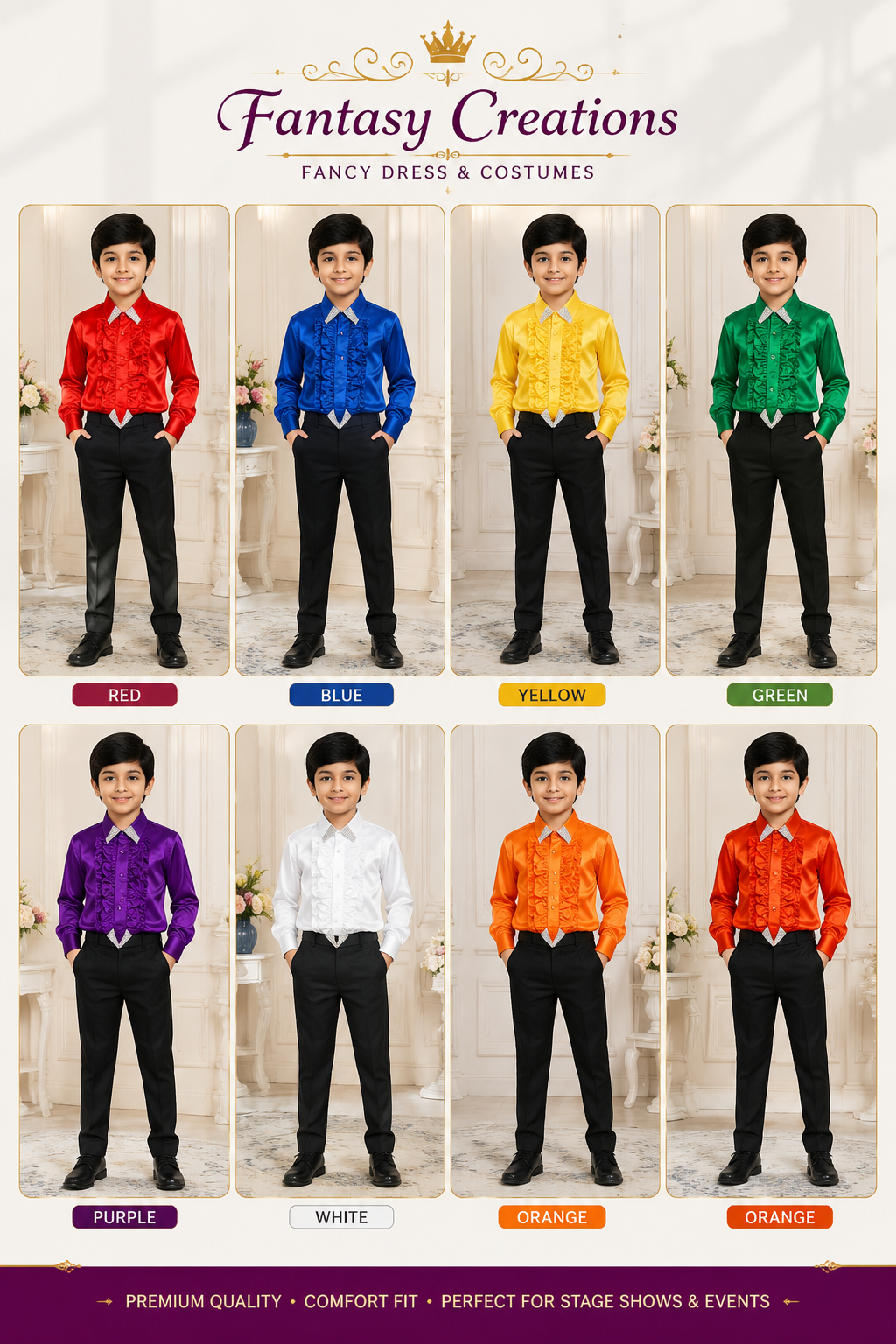 Red Satin Frill Shirt Shade Card