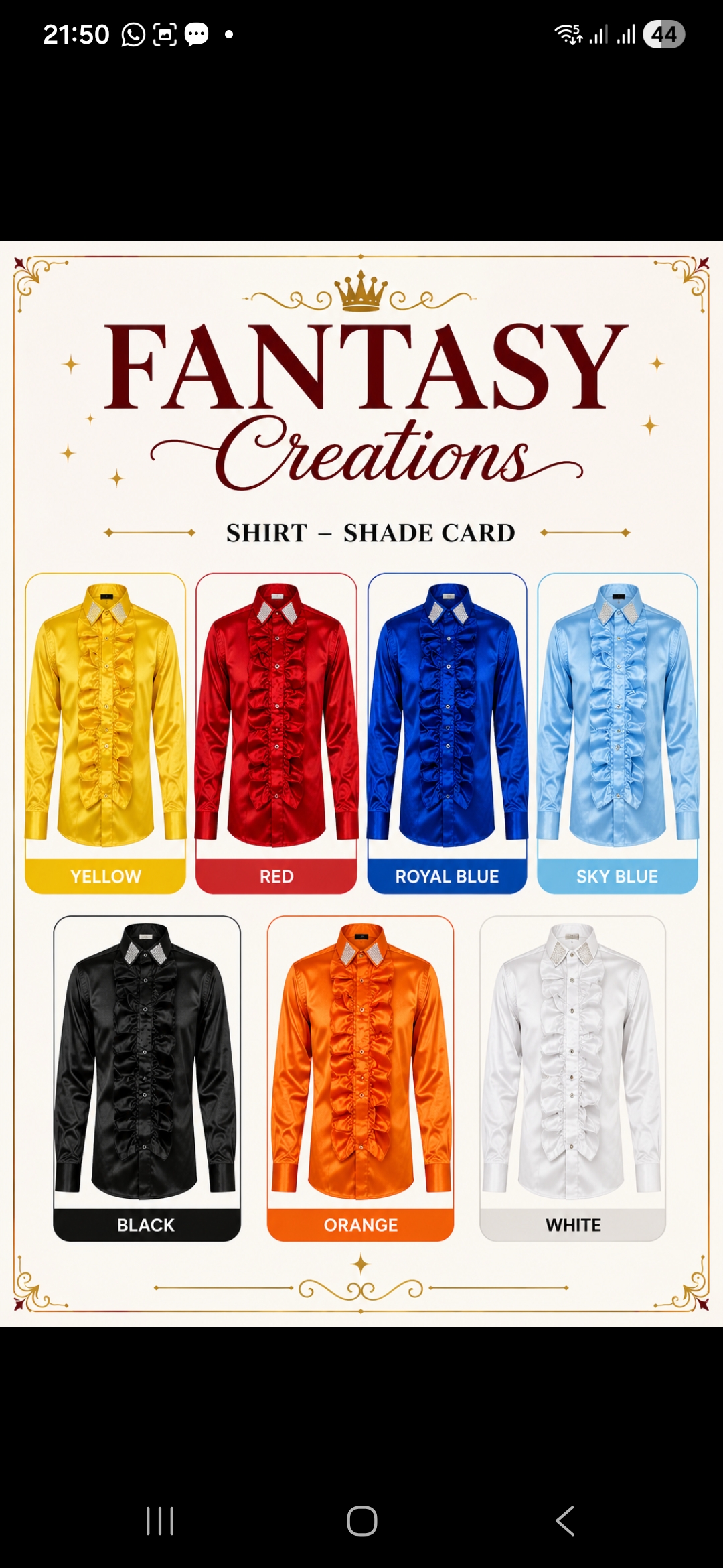 Satin Frill Shirt Shade Card