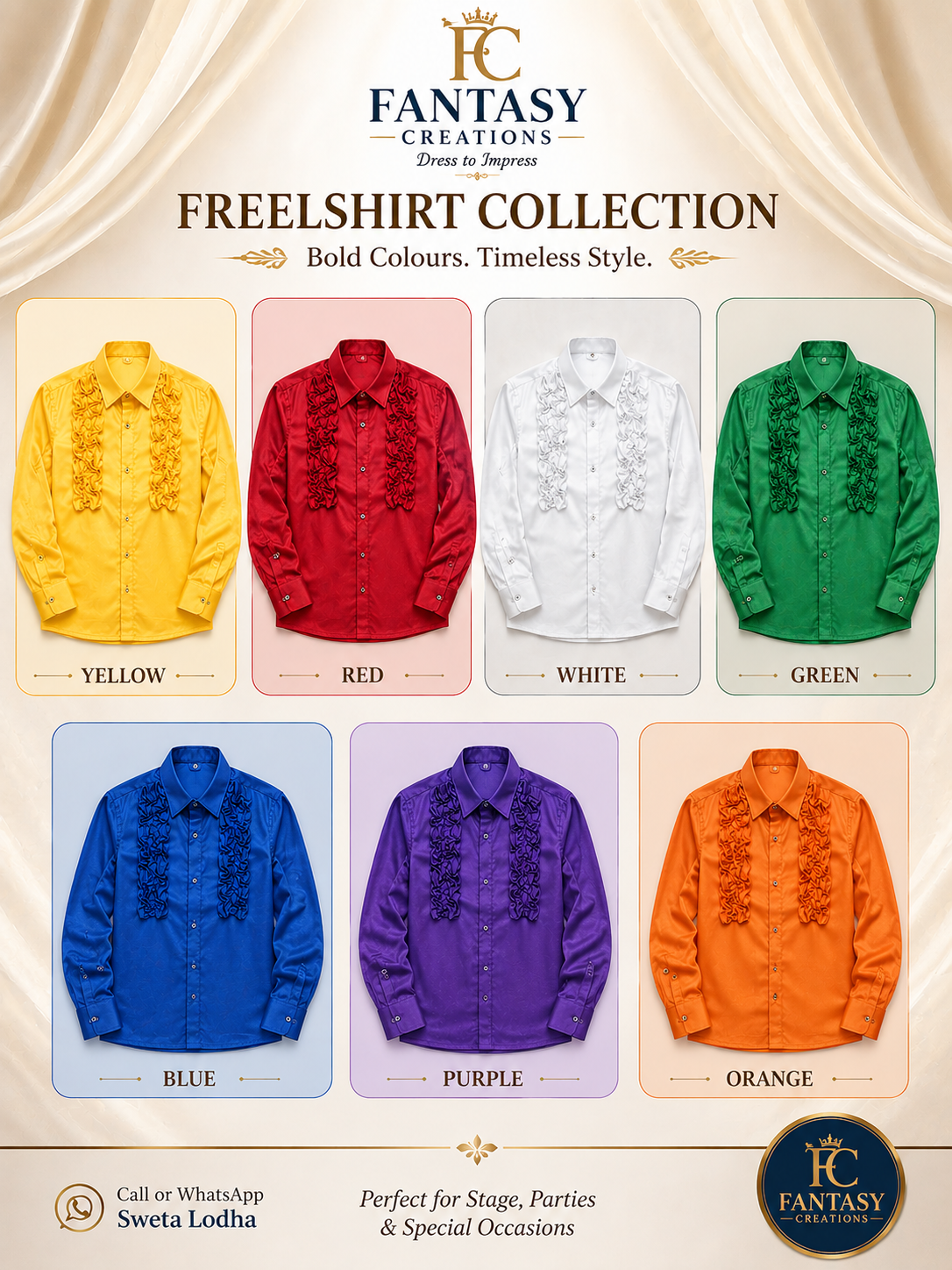 Yellow Embroidered Satin Frill Shirt Shade Card
